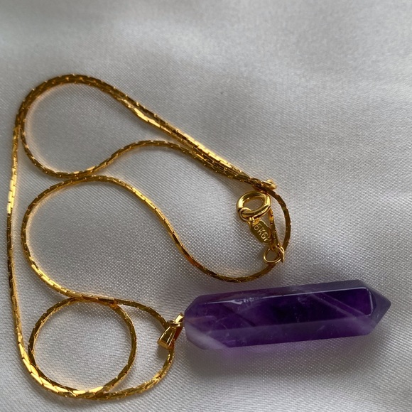 18 KG Gold Necklace with Amethyst Pendant - Picture 5 of 11